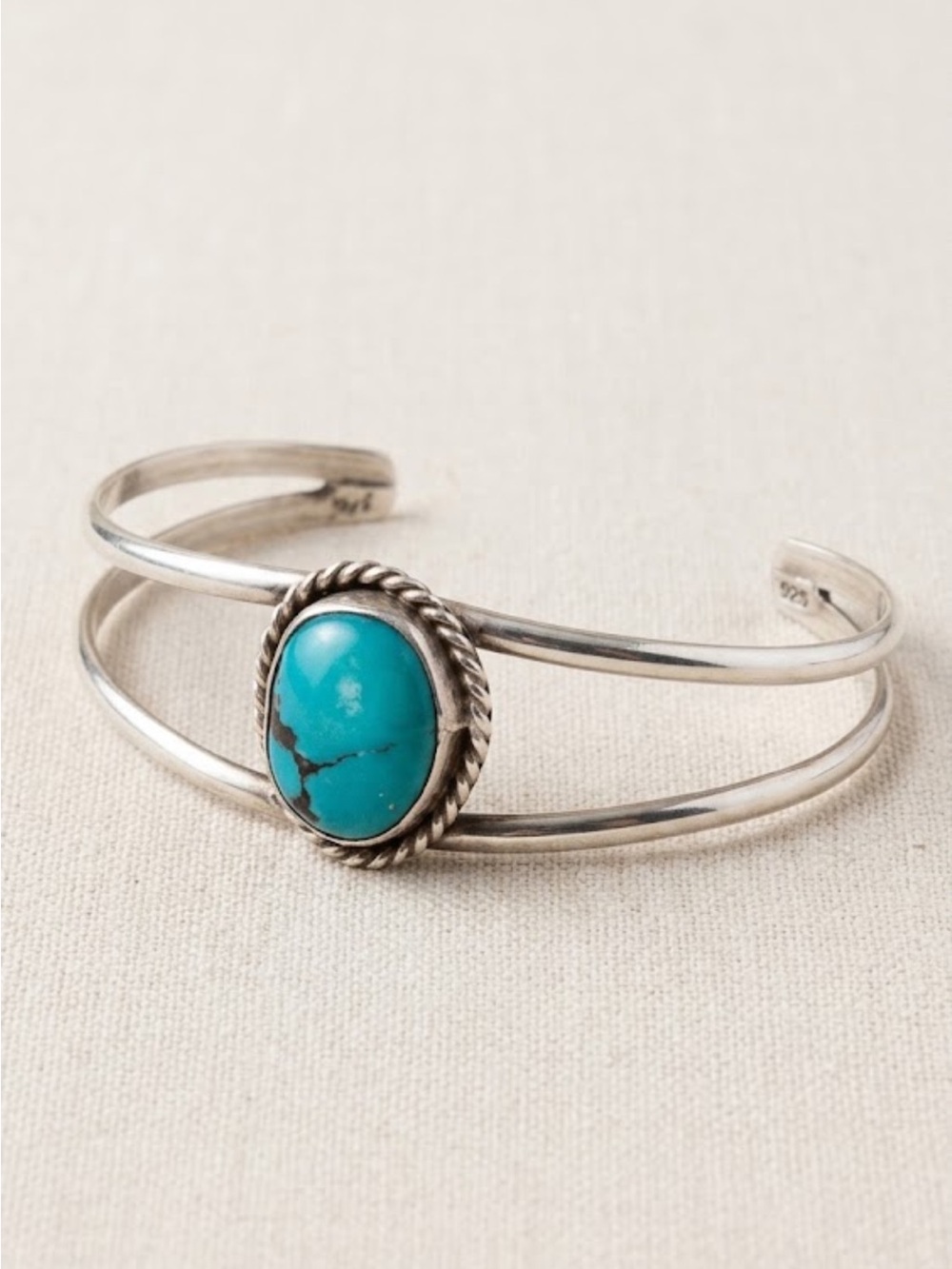Vintage Southwestern Genuine Turquoise Sterling Silver Cuff Bracelet